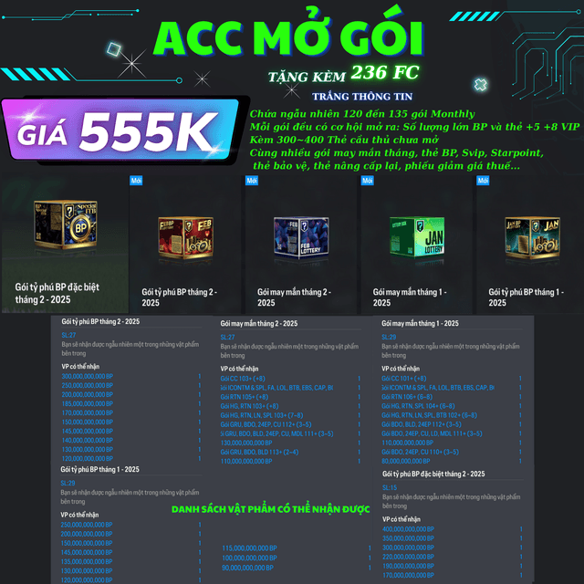 Acc Mở Gói Monthly 555K
