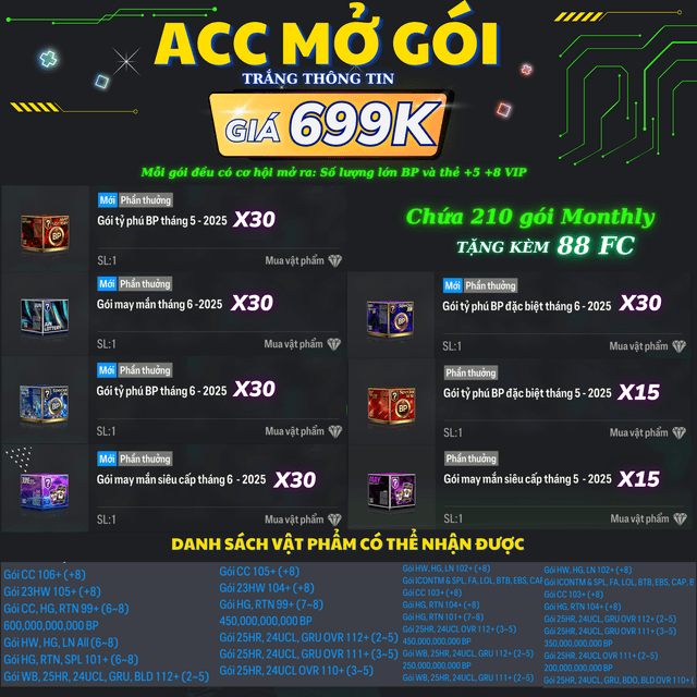 Acc Mở Gói Monthly 699K
